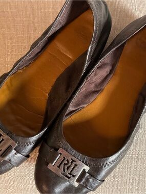 Lauren Ralph Lauren Dark Brown Leather Ballet Flats with RL Plaque